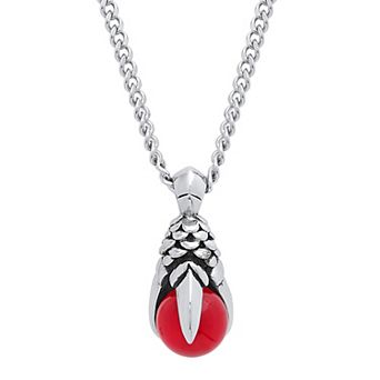 Steel Nation Stainless Steel Red Glass Claw Pendant Necklace
