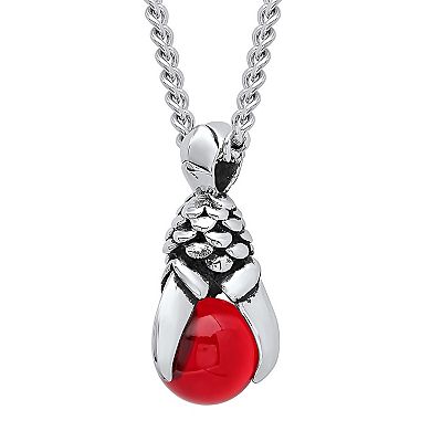 Steel Nation Stainless Steel Red Glass Claw Pendant Necklace