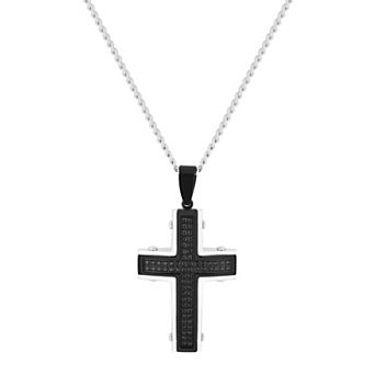 Steel Nation Black Ion-Plated Stainless Steel Cross Pendant Necklace