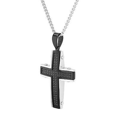 Black Ion-Plated Stainless Steel Cross Pendant Necklace