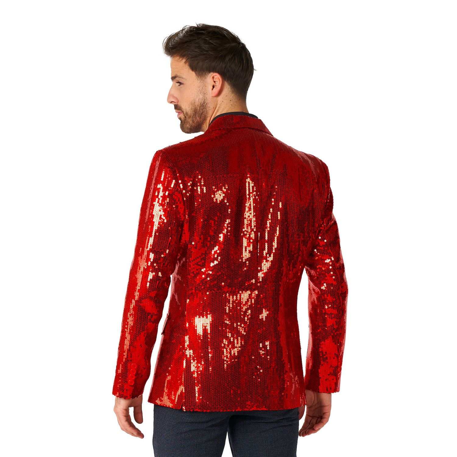 Men's Suitmeister Sequins Red Shiny Slim-Fit Christmas Party Blazer