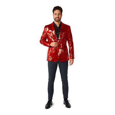 Men s Suitmeister Sequins Red Shiny Slim Fit Christmas Party Blazer