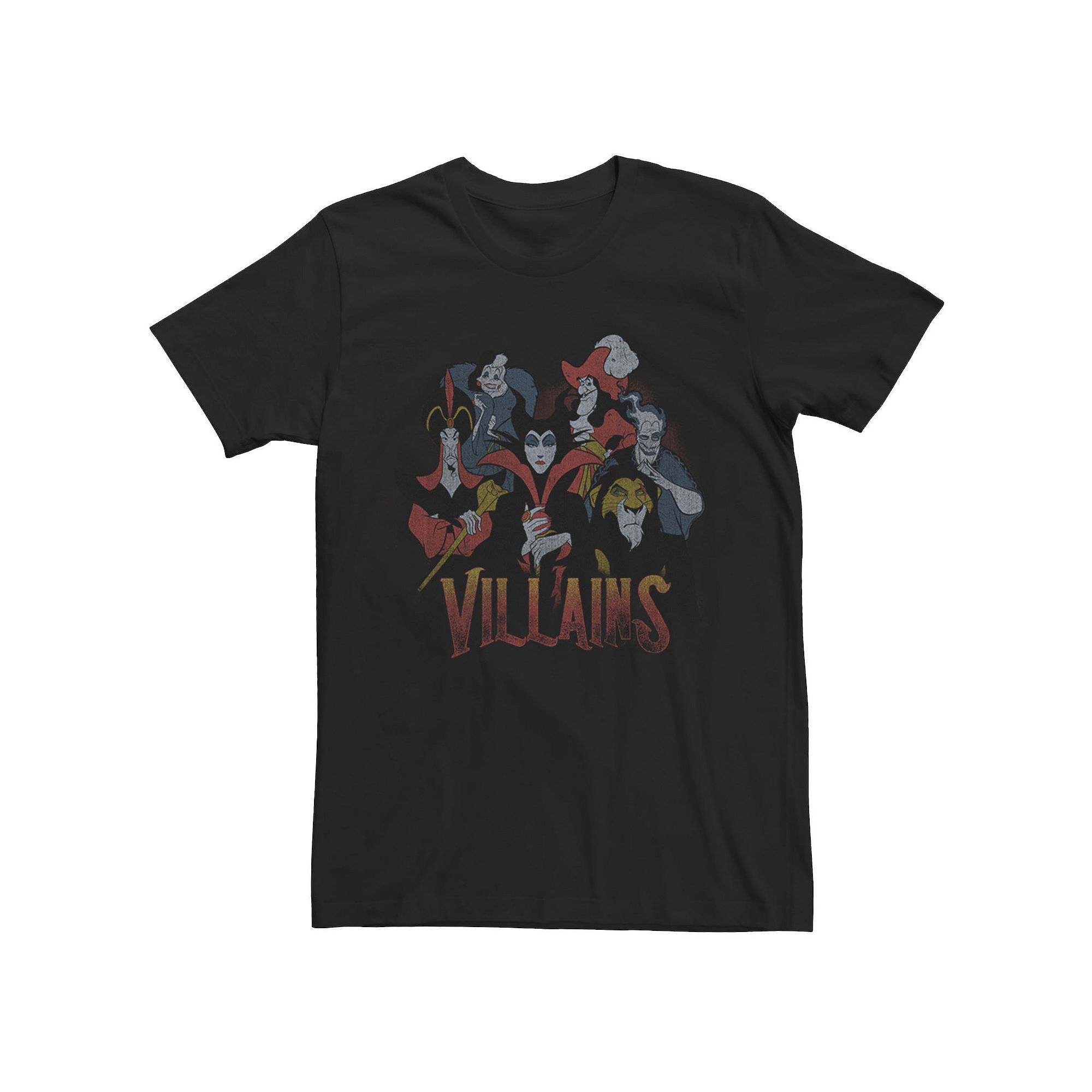 Disneys Villains Group Vintage Style Mens Tee, Size: Medium, Black
