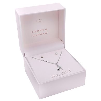 LC Lauren Conrad Sterling Silver Cubic Zirconia Stud Earrings & Initial Pendant Necklace Set 