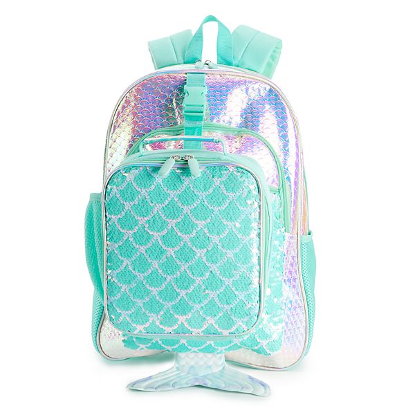 Purple Mermaid Tail Girls Backpack Set School Bag Kids Insulated Lunch Bag Lot 