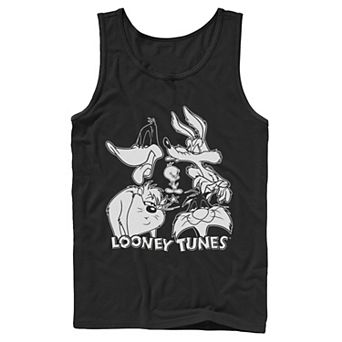 Men's Looney Tunes Characters Faces Black And White Tank Top