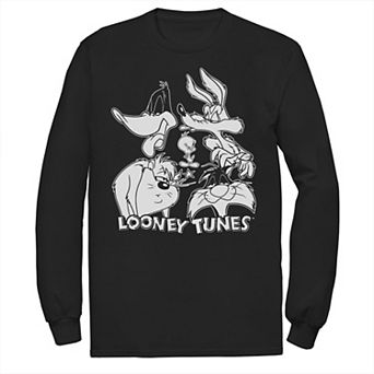 Men's Looney Tunes Characters Faces Black And White Tee