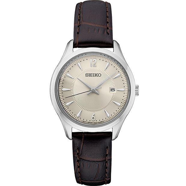 Seiko Women s Essentials Cream Dial Brown Leather Strap Watch SUR427