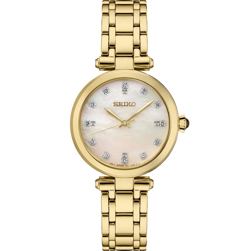 Seiko Women's Mother-Of-Pearl Dial Stainless Steel Watch - SRZ536, Size: Small, Gold