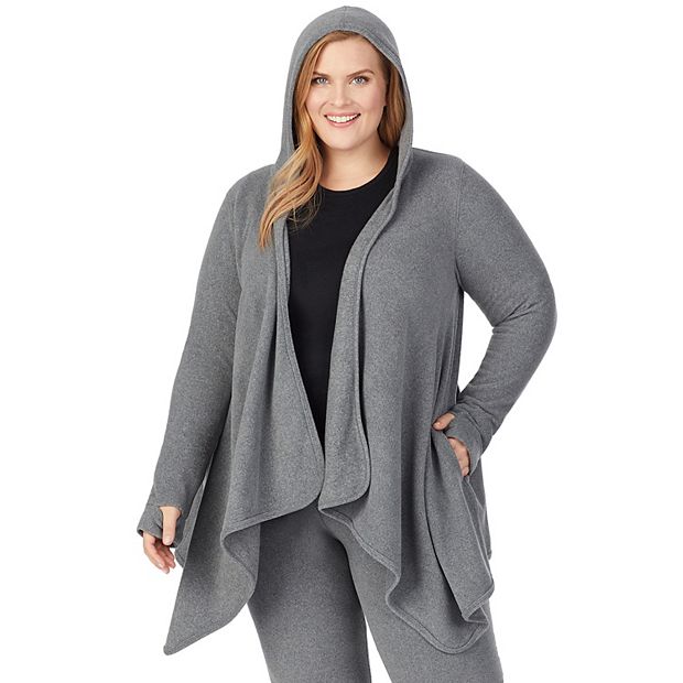 Plus Size Cuddl Duds Fleecewear with Stretch Long Sleeve Hooded Wrap