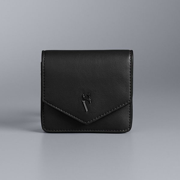 Business Card Holder Black Grained Calfskin with CD Icon Signature