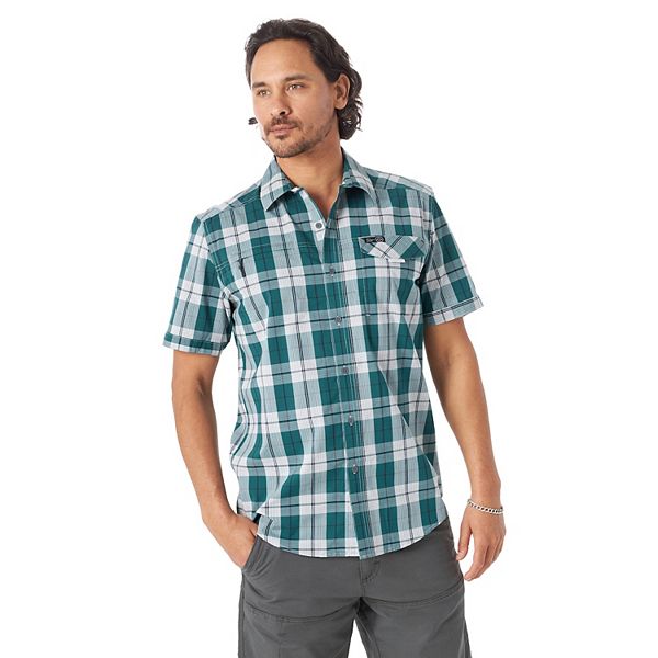 Men's Wrangler ATG Asymmetric Plaid Zip-Pocket Button-Down Shirt