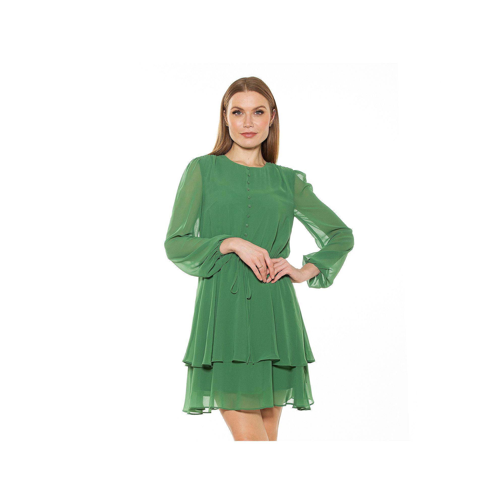 Womens ALEXIA ADMOR Balia Dropped Waist Ruffle Dress, Size: 6, Fern Green