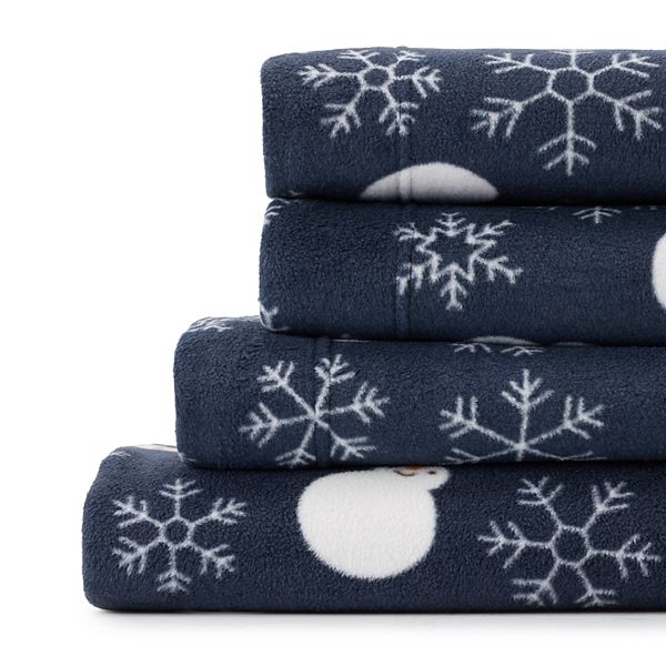 Cuddl Duds® Microfleece Sheet Set or Pillowcase Set - Navy Snowmen (TWIN SET)