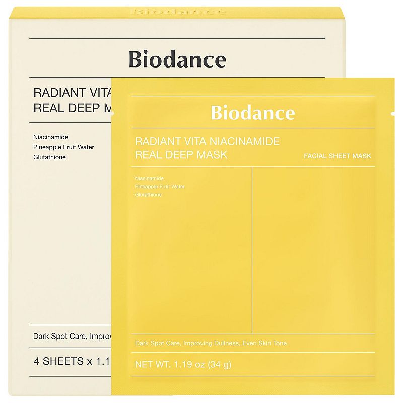 Biodance Radiant Vita Niacinamide Real Deep Mask 4 Pack for Brightening Dull Skin & Dark Spot Care, None