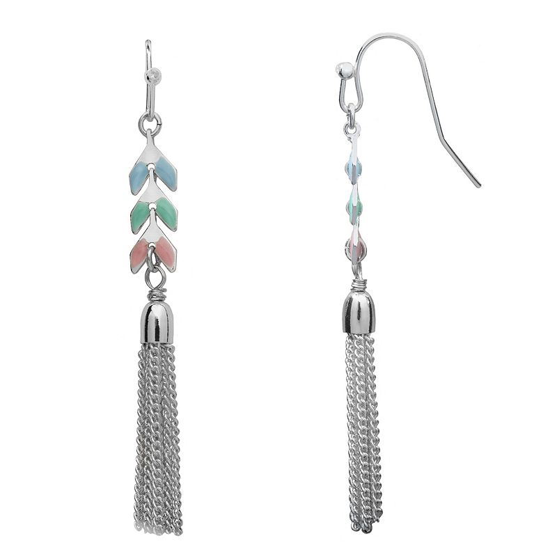 LC Lauren Conrad Rainbow Arrow & Tassel Drop Earrings, Womens, Silver