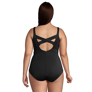 Plus Size Lands' End SlenderSuit DD-Cup Tummy Control One-Piece Swimsuit Print
