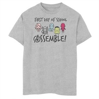 Boys 8-20 Marvel Avengers Assemble On The First Day Of School Text Graphic Tee