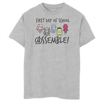 Boys 8-20 Marvel Avengers Assemble On The First Day Of School Text Graphic Tee