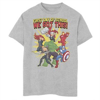 Boys 8-20 Marvel Avengers First Day Of School Text Graphic Tee
