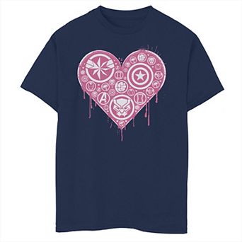 Boys 8-20 Marvel Group Shot Logo Filled Heart Graphic Tee