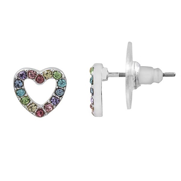 LC Lauren Conrad Rainbow Heart Button Earrings - Silver Tone