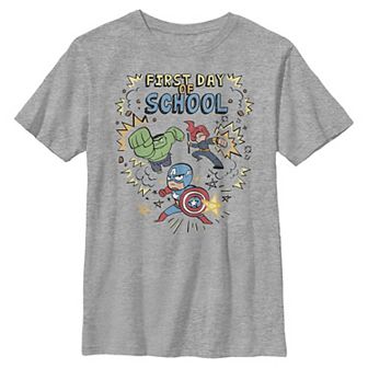 Boys 8-20 Marvel Avengers Simple Doodle First Day Of School Text Graphic Tee