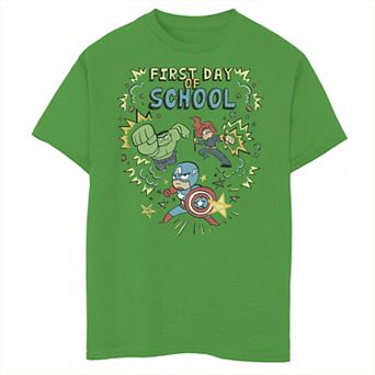 Boys 8-20 Marvel Avengers Simple Doodle First Day Of School Text Graphic Tee