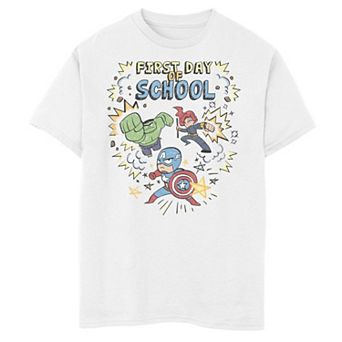 Boys 8-20 Marvel Avengers Simple Doodle First Day Of School Text Graphic Tee