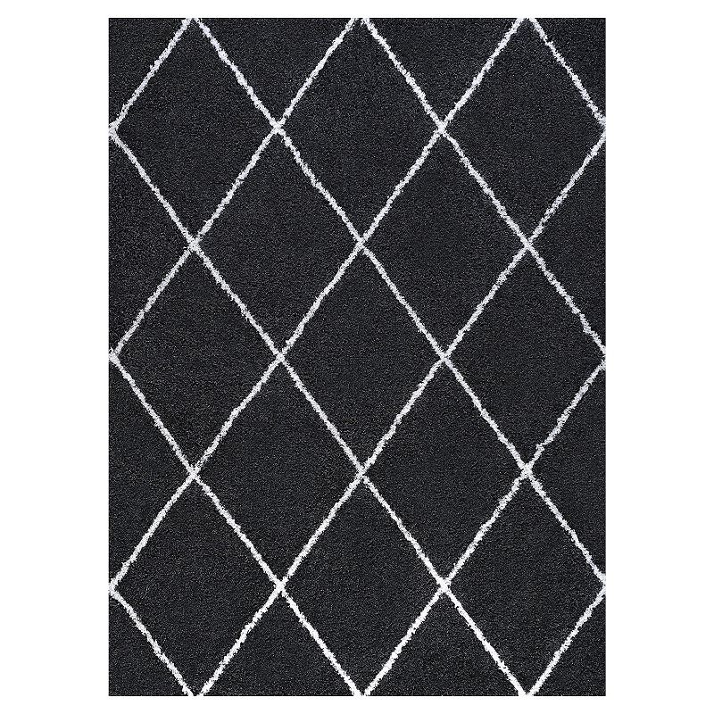KHL Rugs Mira Contemporary Diamond Shag Area Rug, Grey, 8X10 Ft