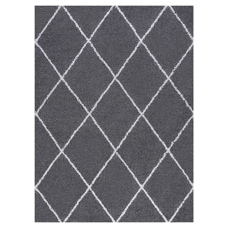 KHL Rugs Mira Contemporary Diamond Shag Area Rug, Grey, 8X10 Ft