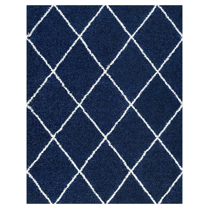 KHL Rugs Mira Contemporary Diamond Shag Area Rug, Blue, 8X10 Ft