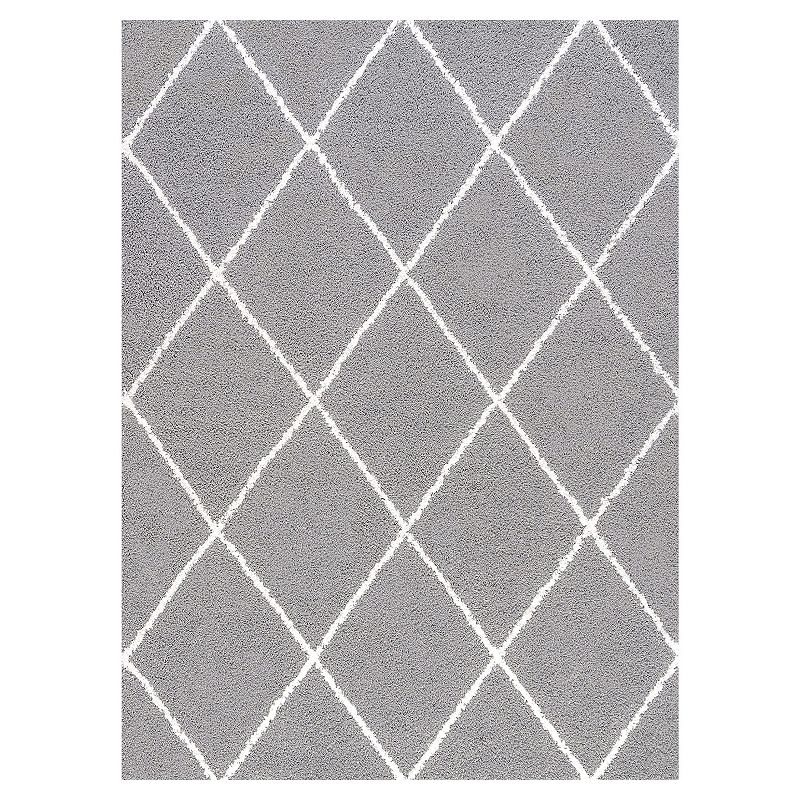 KHL Rugs Mira Contemporary Diamond Shag Area Rug, Grey, 8X10 Ft