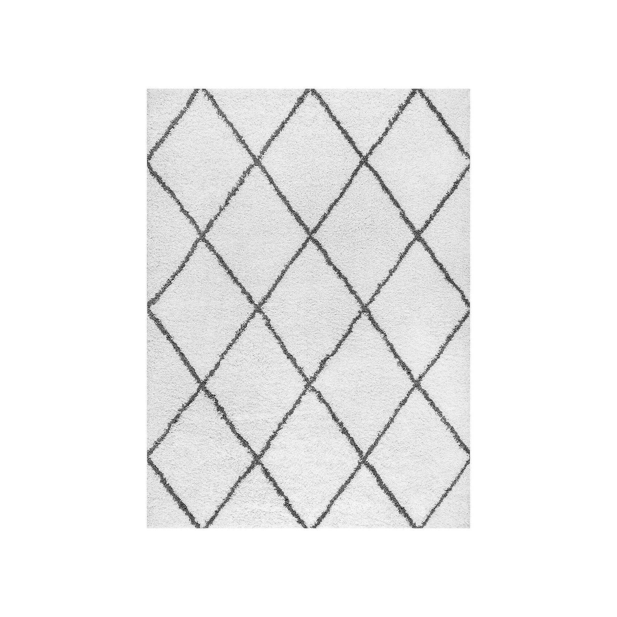 KHL Rugs Mira Contemporary Diamond Shag Area Rug, White