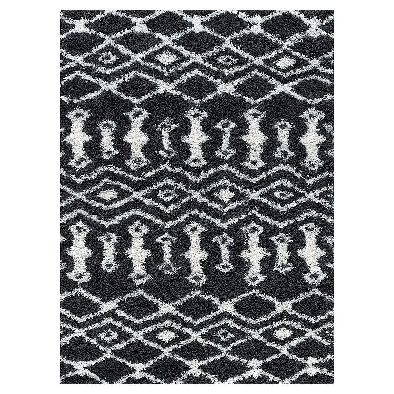 KHL Rugs Tania Contemporary Geometric Shag Area Rug, Grey, 8X10 Ft