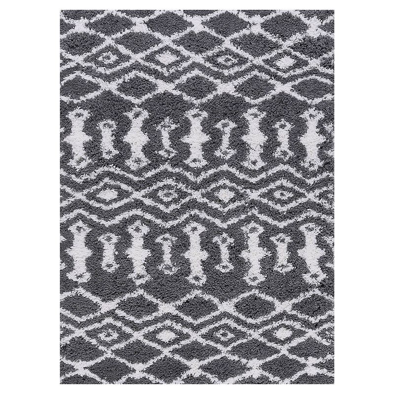 KHL Rugs Tania Contemporary Geometric Shag Area Rug, Grey, 8X10 Ft