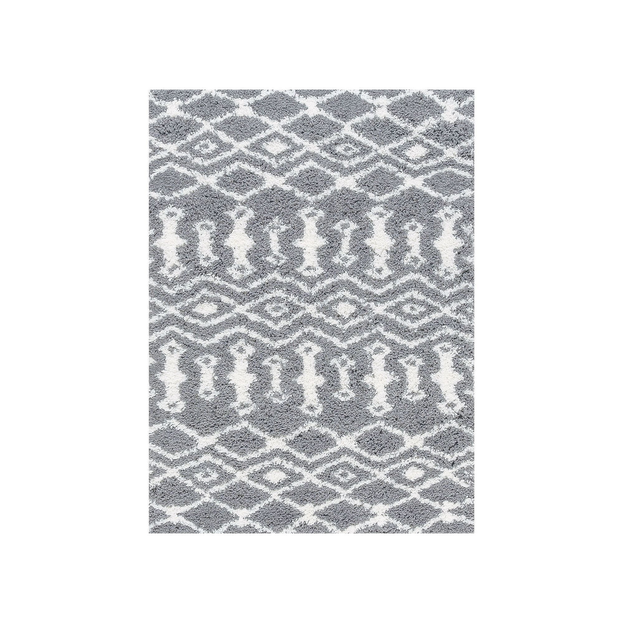 KHL Rugs Tania Contemporary Geometric Shag Area Rug, Silver
