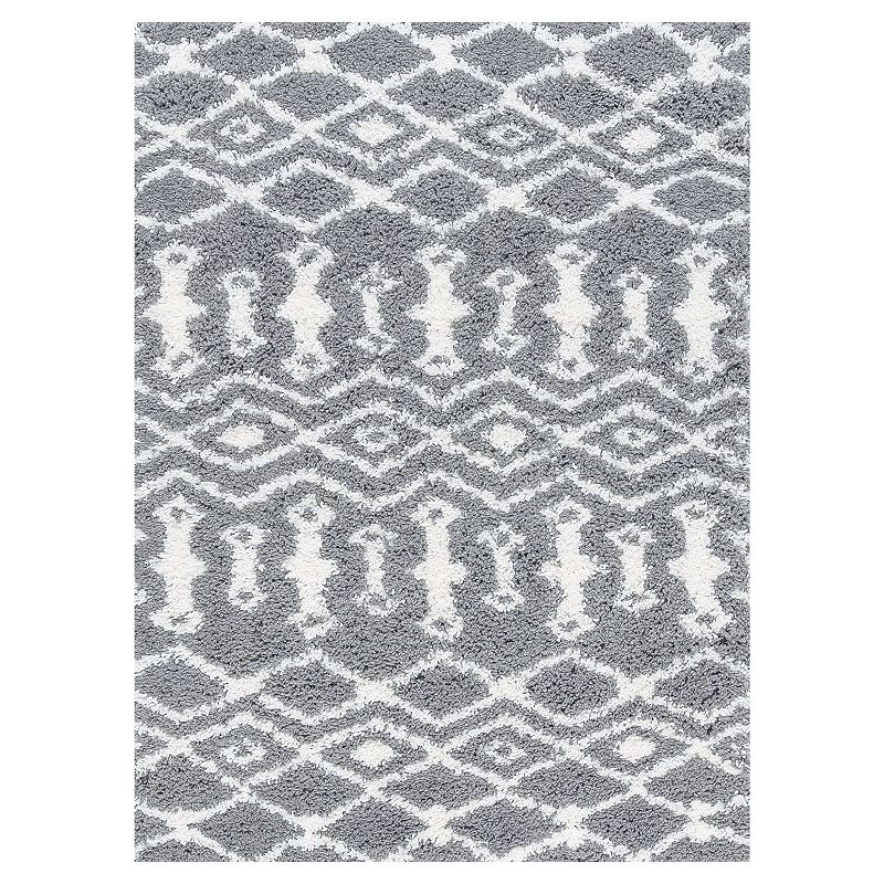 KHL Rugs Tania Contemporary Geometric Shag Area Rug, Grey, 8X10 Ft