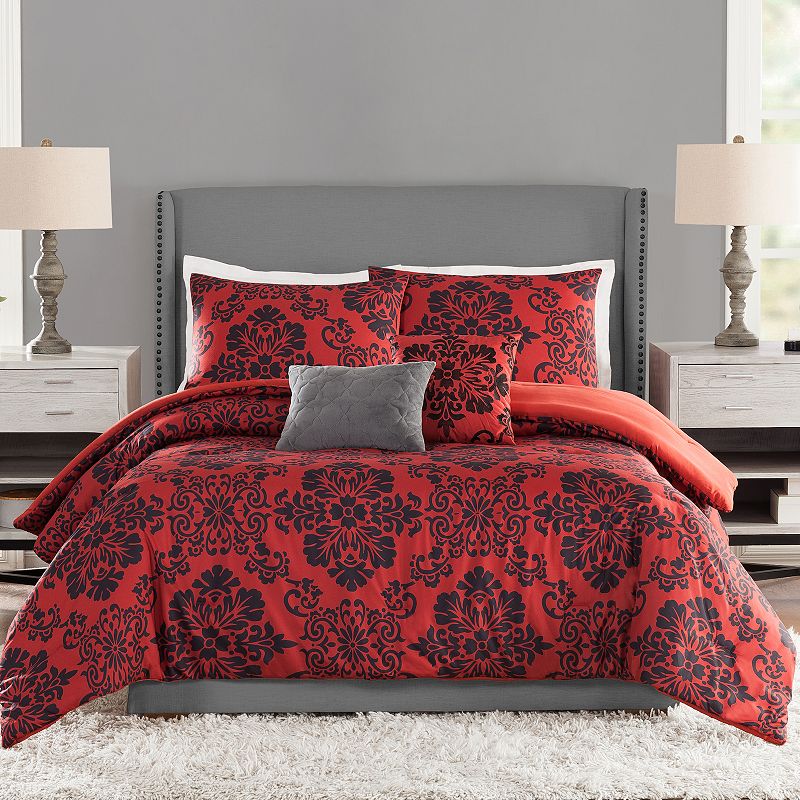 Presidio Square Medallion Comforter Set with Shams, Red, King