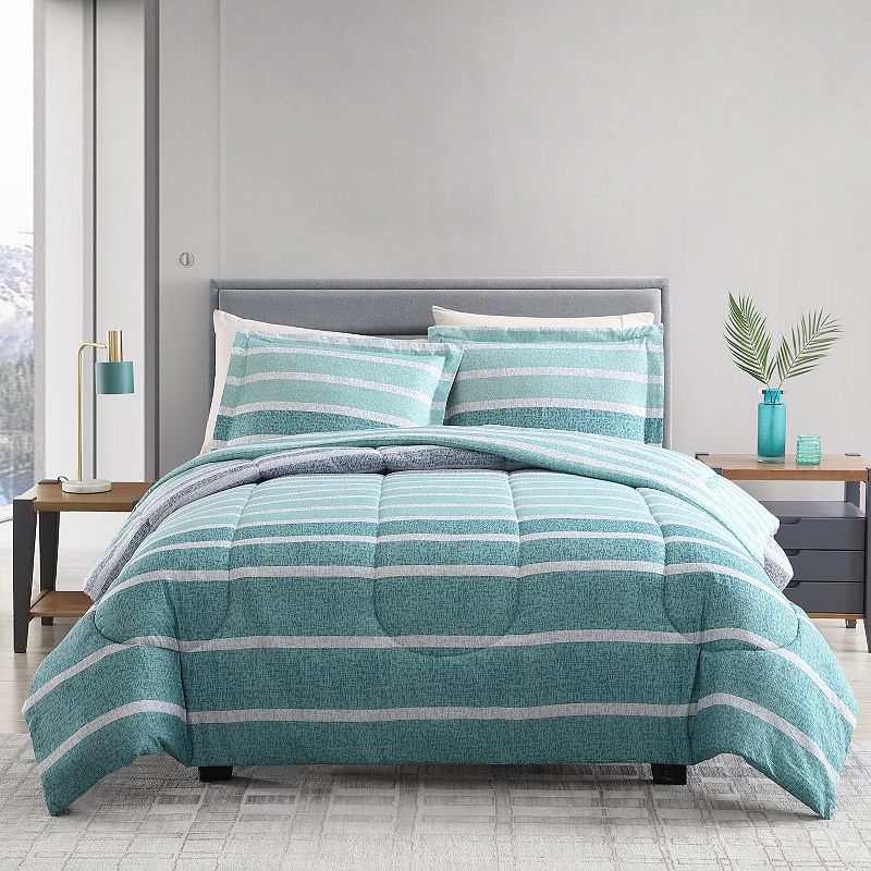 Inspired Surroundings Harper Stripe 3-Piece Comforter Set with Shams, Green