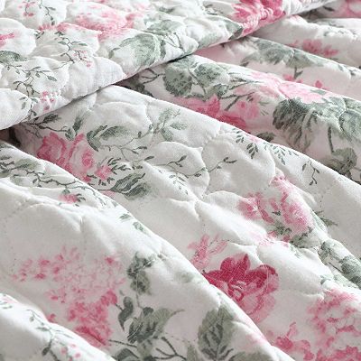 Laura Ashley Beddengoedset, quilt, omkeerbaar, katoen, met bijpassende kussenslopen, lichtgewicht, voor alle seizoenen, queensize, roze (Bedford Pink