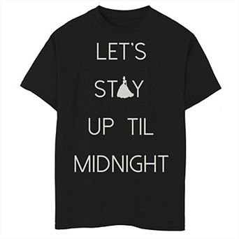 Disney's Cinderella Boys 8-20 Let's Stay Up Til Midnight Silhouette Text Graphic Tee