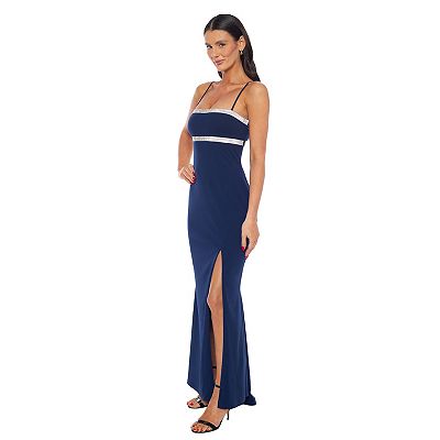 Juniors' Jump Apparel Embellished Trim Open Back Gown