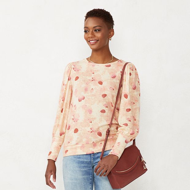 Petite LC Lauren Conrad Puff Sleeve Hacci Sweatshirt