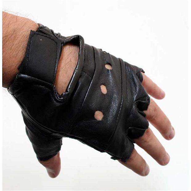 Fingerless Leather & Chain Gloves 7 / Black