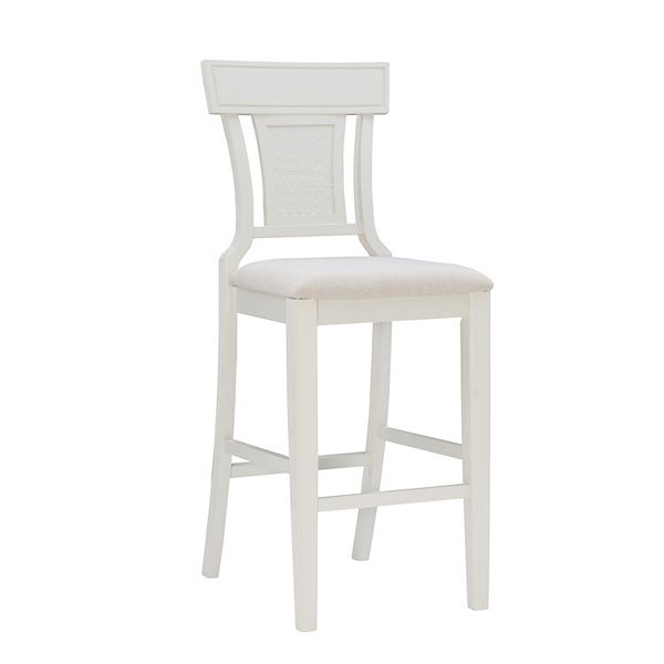 Rylan Handwoven Back Barstool White - Linon: Upholstered, Rubberwood Legs, Mid-Century Modern, Fixed Height