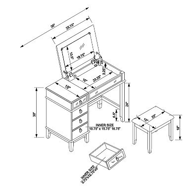 Linon Eva Vanity Table & Stool 2-piece Set