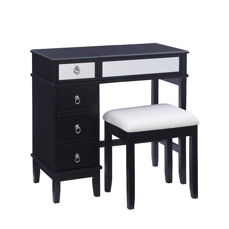 Linon Eva Vanity Table & Stool 2-piece Set, Black