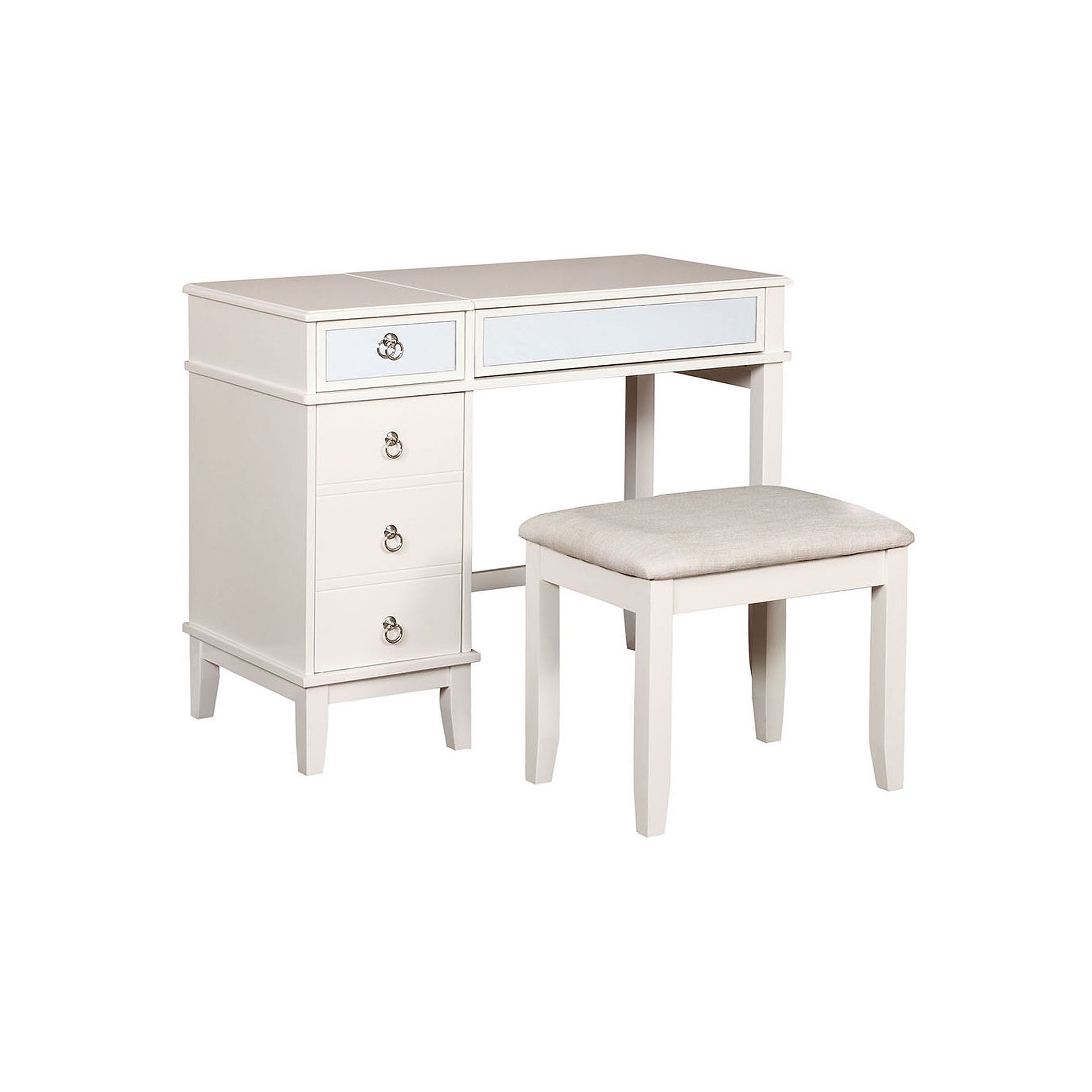 Linon Eva Vanity Table & Stool 2-piece Set, White