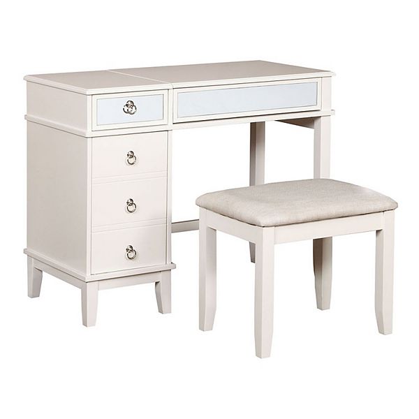 Linon Eva Vanity Table & Stool 2-piece Set - White